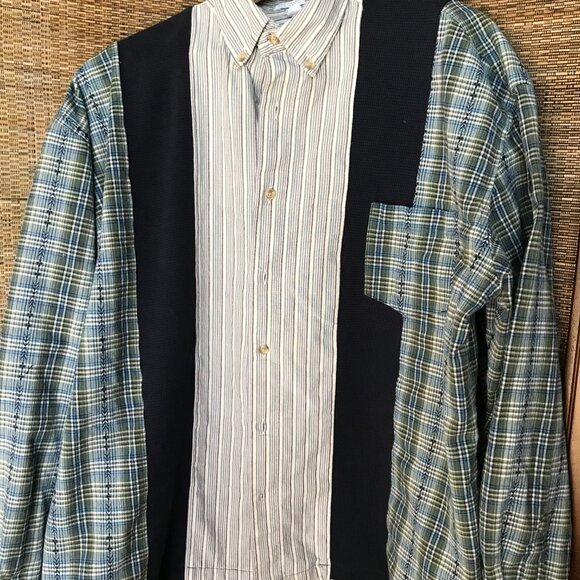 Mixed Prints Button-Down Shirt, Size L to XL: Upcycled Unisex Patchwork Boho Top - Picture 9 of 15